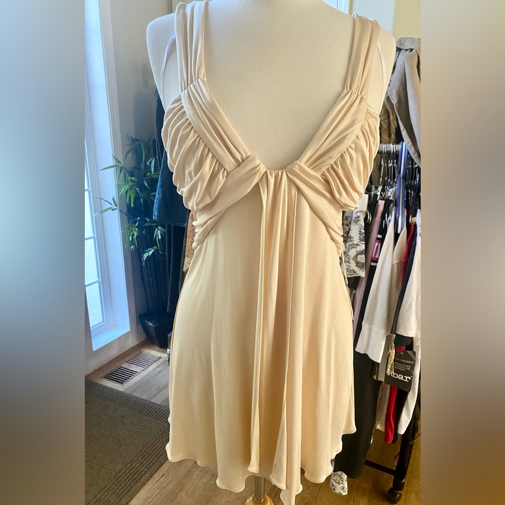 LaRok Cream Ruched Plunge Tunic 100% Silk